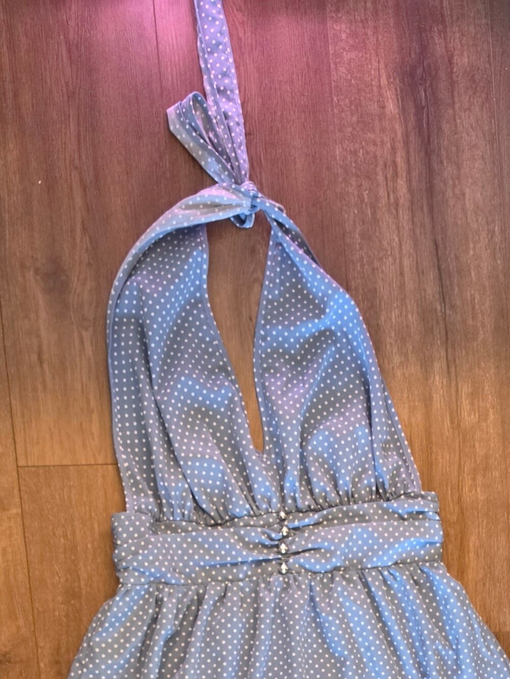 Polka Dot Halter Dress in Light Blue